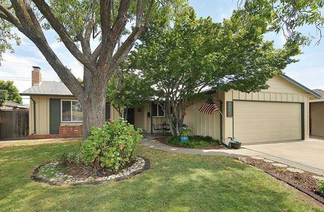 A house with a tree in the front yard